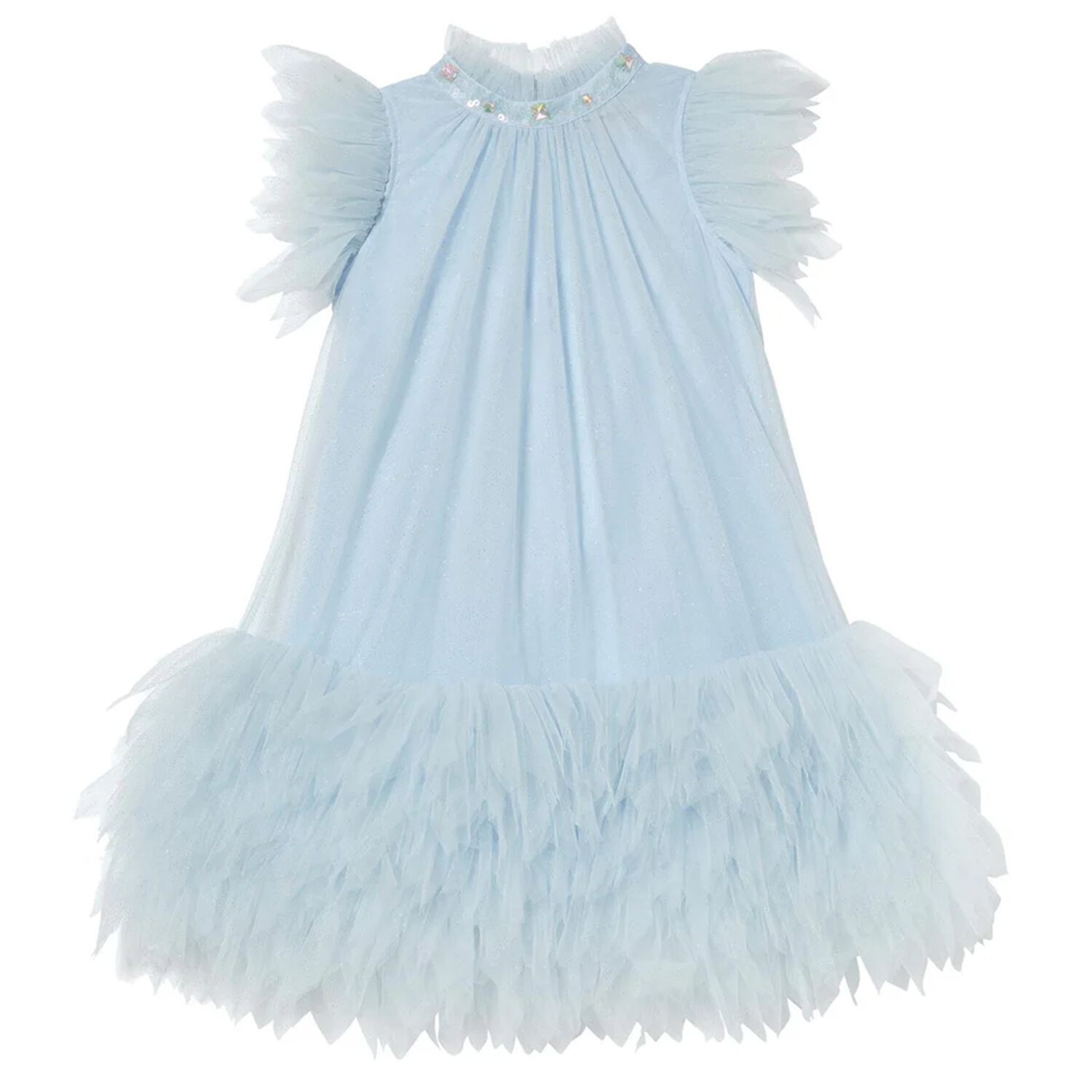 Girls Blue Embellished Tulle Dress, 1, hi-res