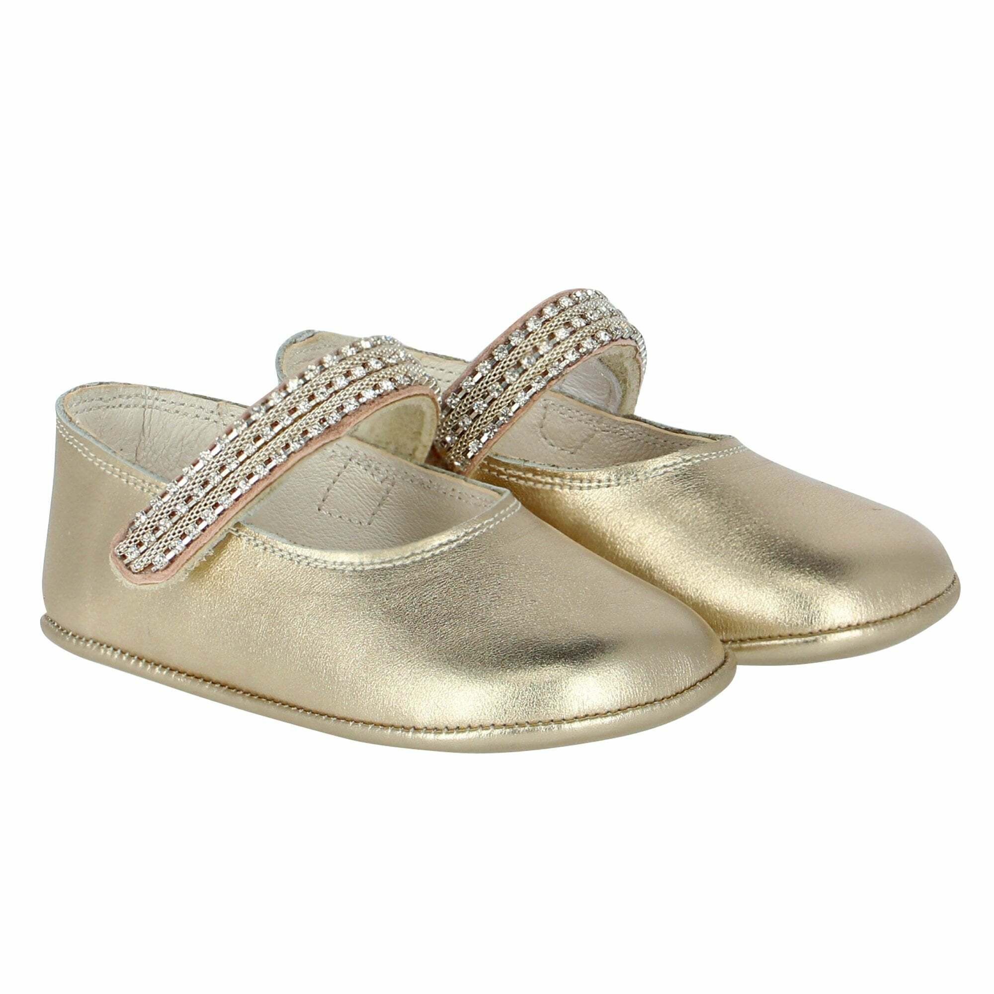 Andanines Baby Girls Gold Embellished Pre Walker Shoes Junior Couture UK