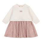 Baby Girls Ivory & Pink Logo Dress, 1, hi-res