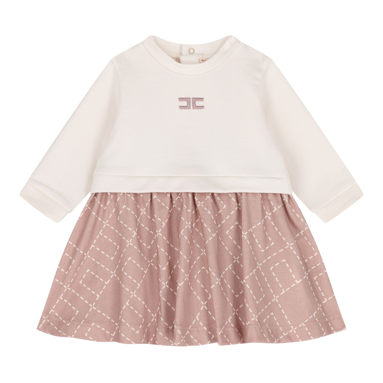 Baby Girls Ivory & Pink Logo Dress, 1, hi-res