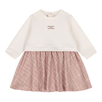 Baby Girls Ivory & Pink Logo Dress