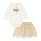 Baby Girls Ivory & Beige Tulle Skirt Set, 2, hi-res