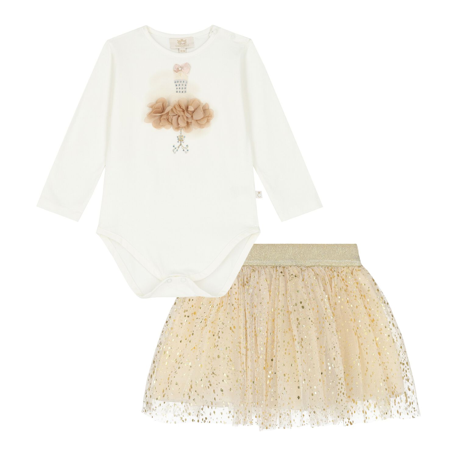 Baby Girls Ivory & Beige Tulle Skirt Set, 2, hi-res