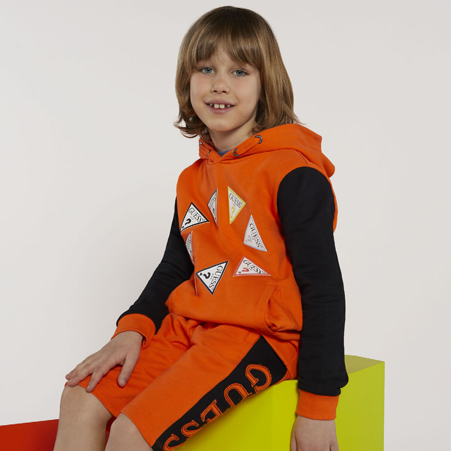 Boys Orange & Black Logo Shorts, 2, hi-res