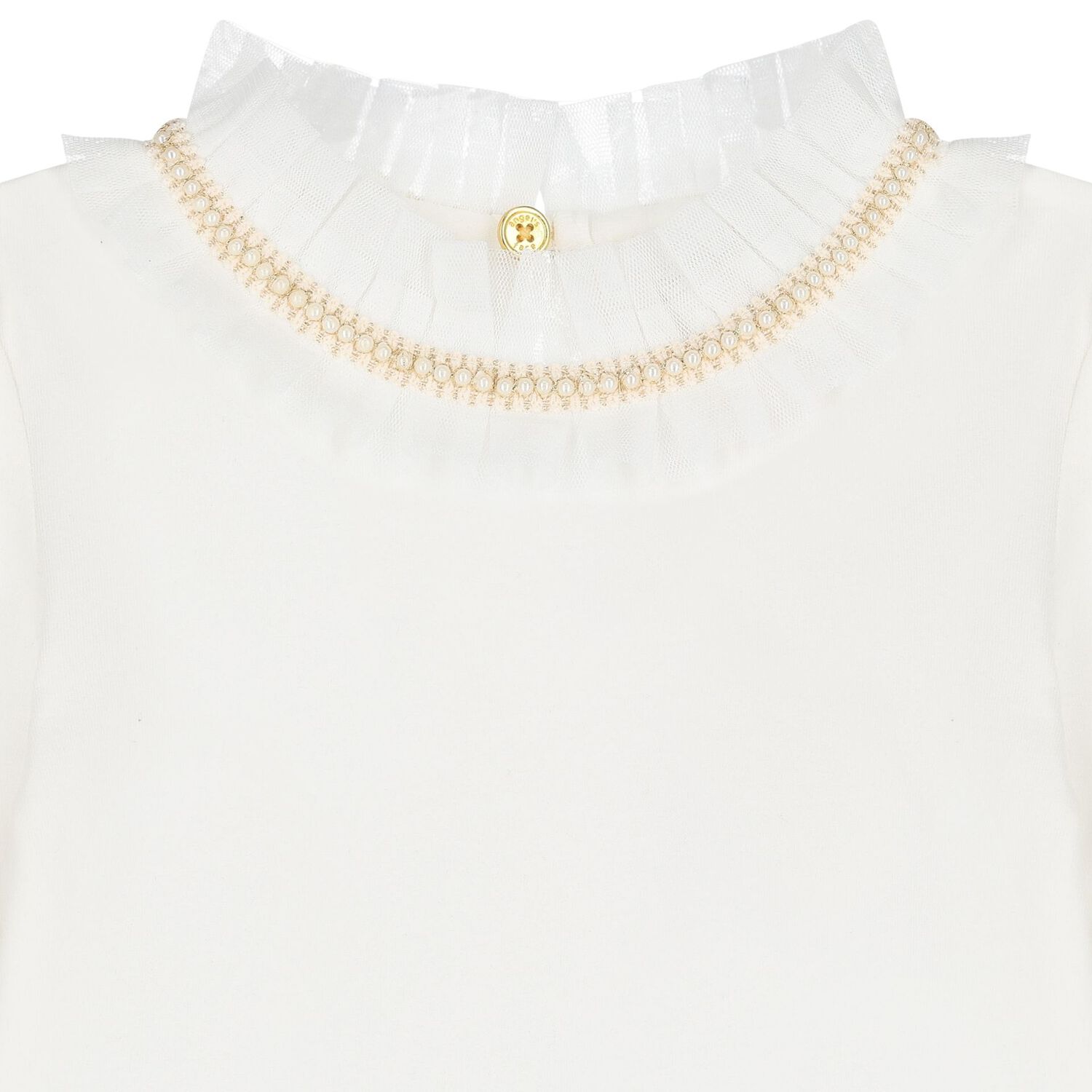 Girls White Pearl & Tulle Collar Top, 1, hi-res