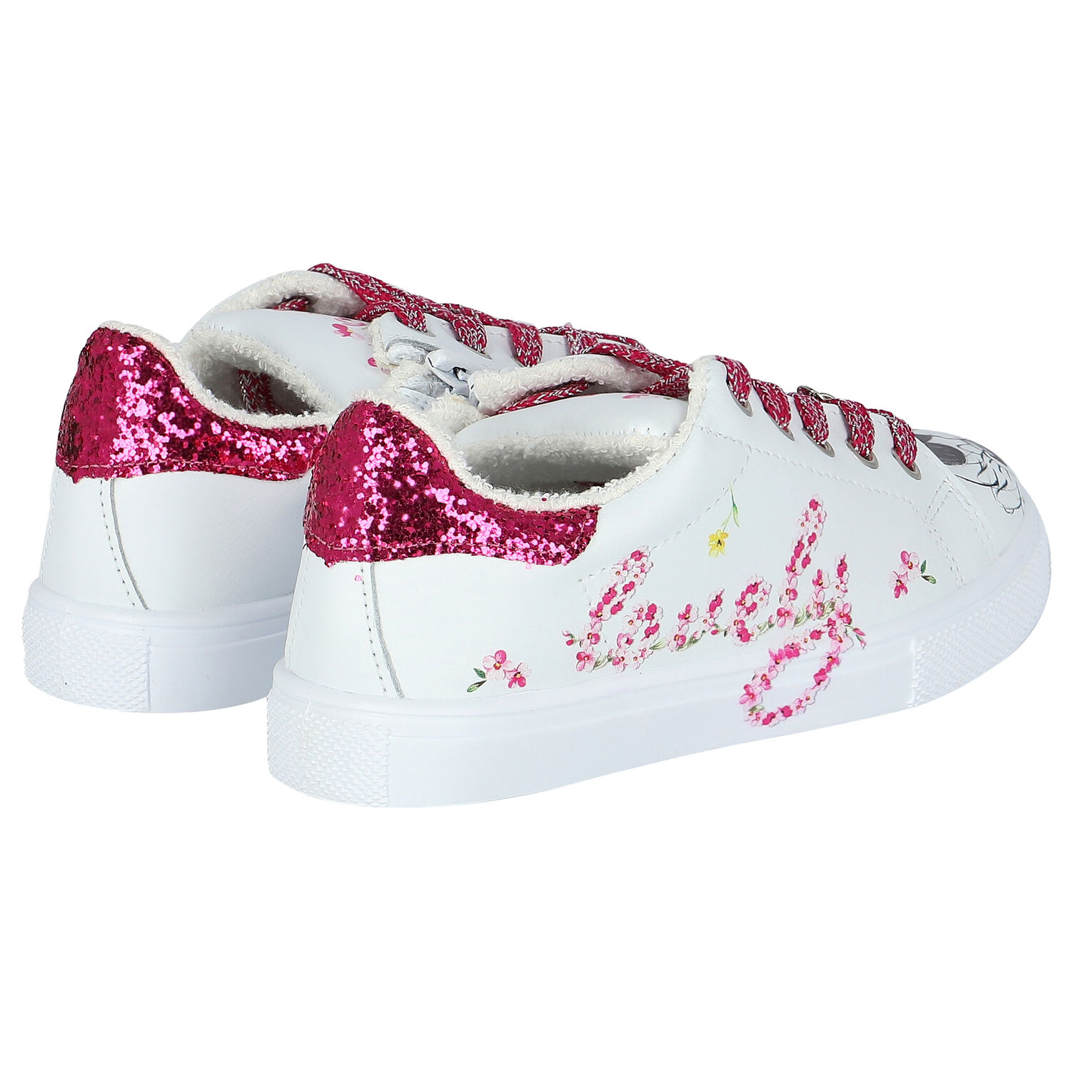 Girls White & Pink Disney Leather Trainers, 1, hi-res image number null