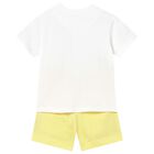 Younger Boys White & Yellow Shorts Set, 1, hi-res