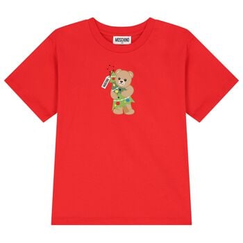 Red Christmas Teddy Bear Logo T-Shirt 