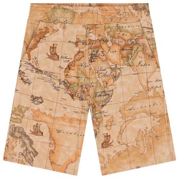 Boys Beige Geo Map Shorts