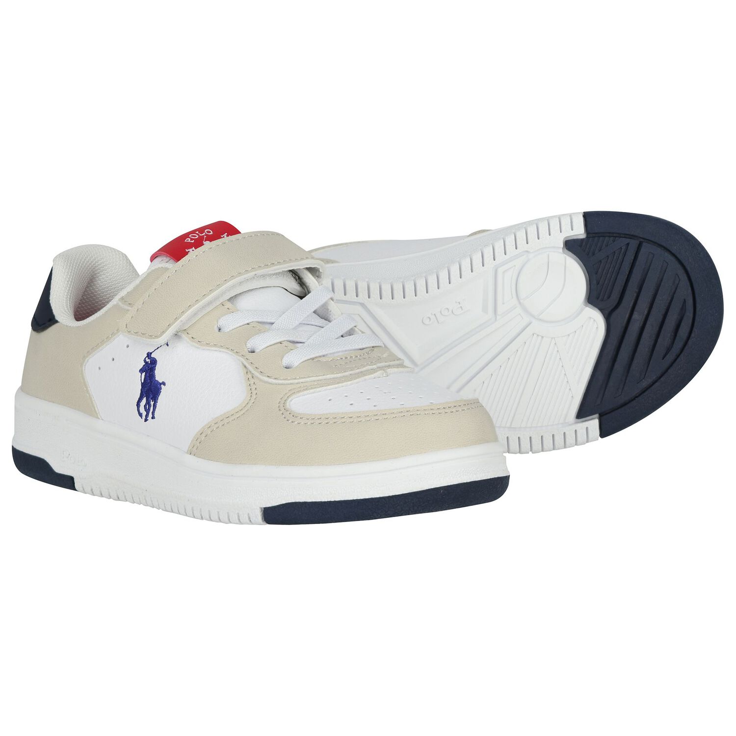 Boys White & Beige Logo Trainers, 1, hi-res