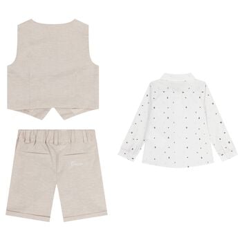 Baby Boys Beige & White Shorts Set