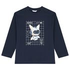 Boys Navy Blue Glow In The Dark Robot Long Sleeve Top, 1, hi-res