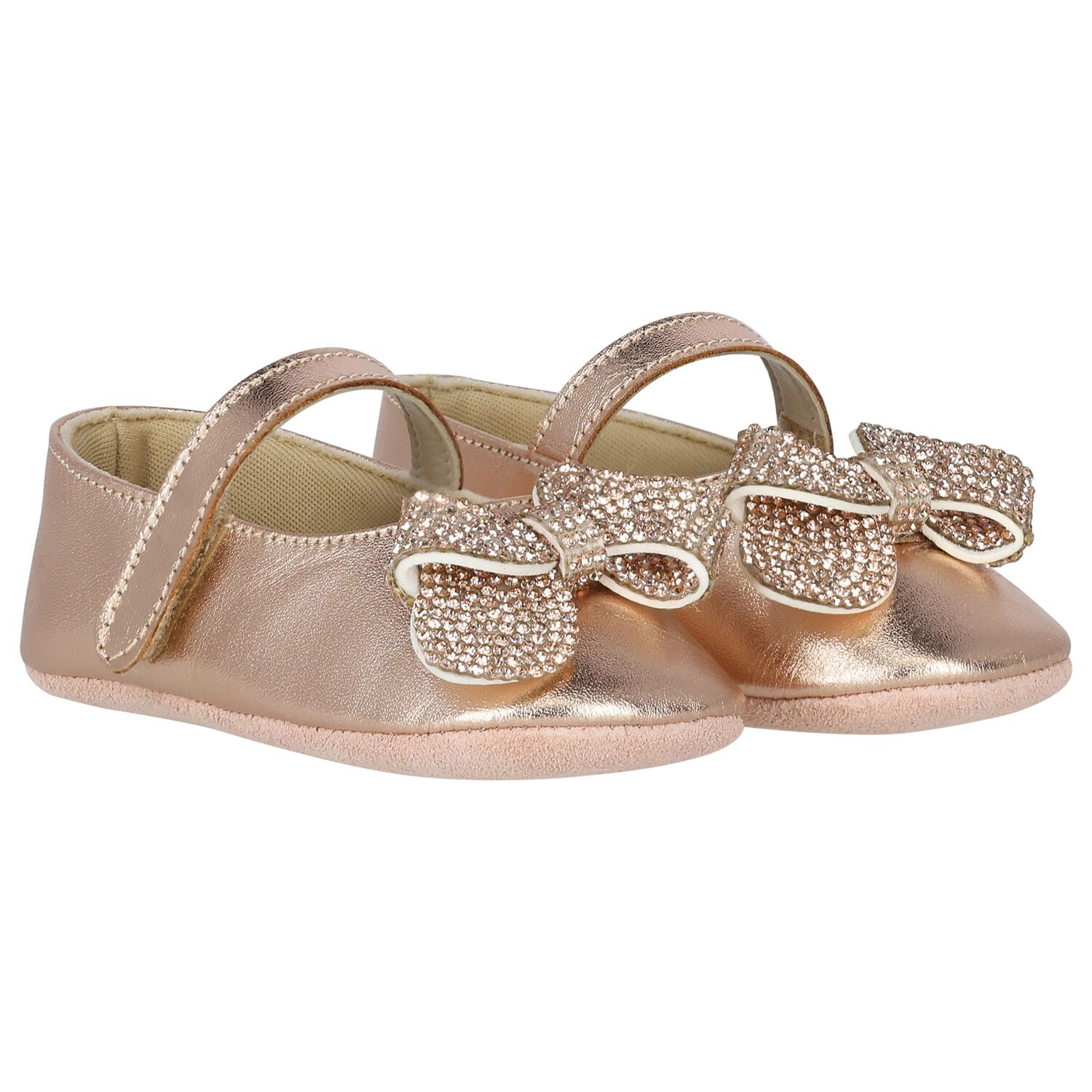 Baby Girls Rose Gold Crystal Shoes, 2, hi-res image number null
