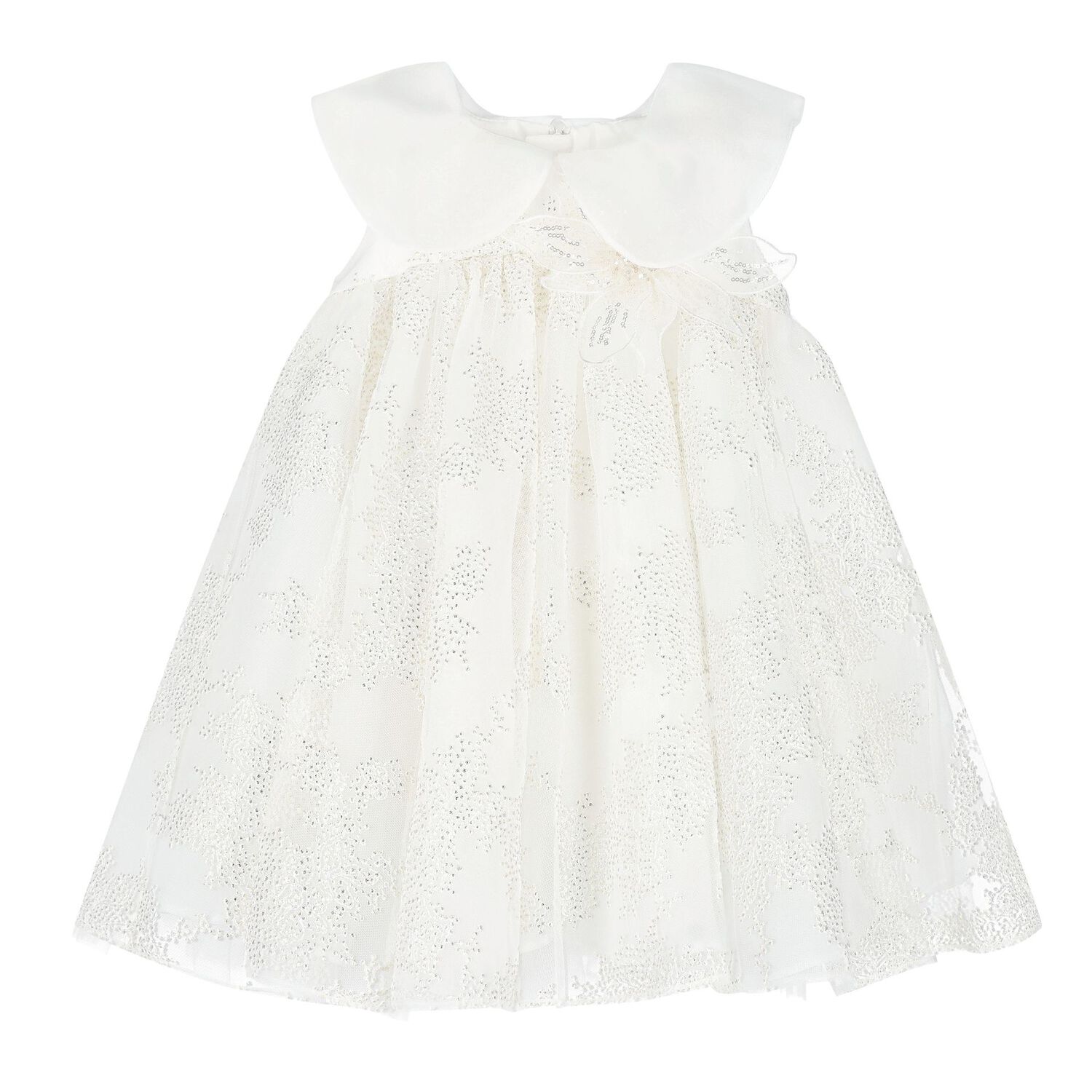Younger Girls White Flower Tulle Dress, 1, hi-res
