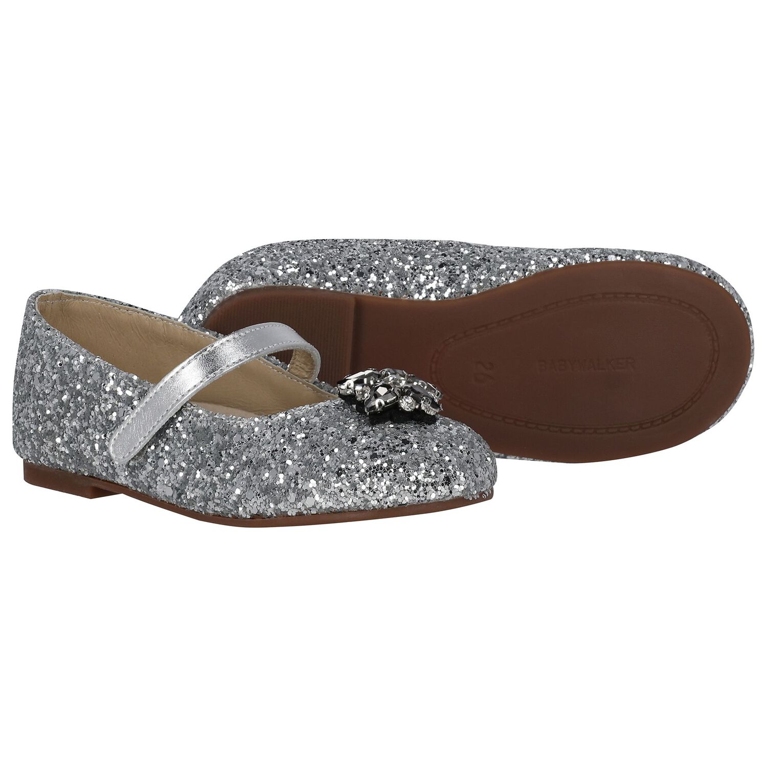 Girls Silver Embellished Ballerina Shoes, 1, hi-res