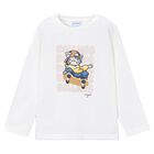 Boys Ivory Cat Long Sleeve Top, 2, hi-res