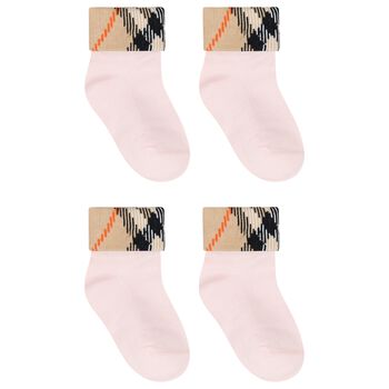 Baby Girls Pink & Beige Check Socks ( 2-Pack )