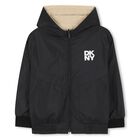 Boys Black & Beige Reversible Hooded Zip Up Top, 1, hi-res