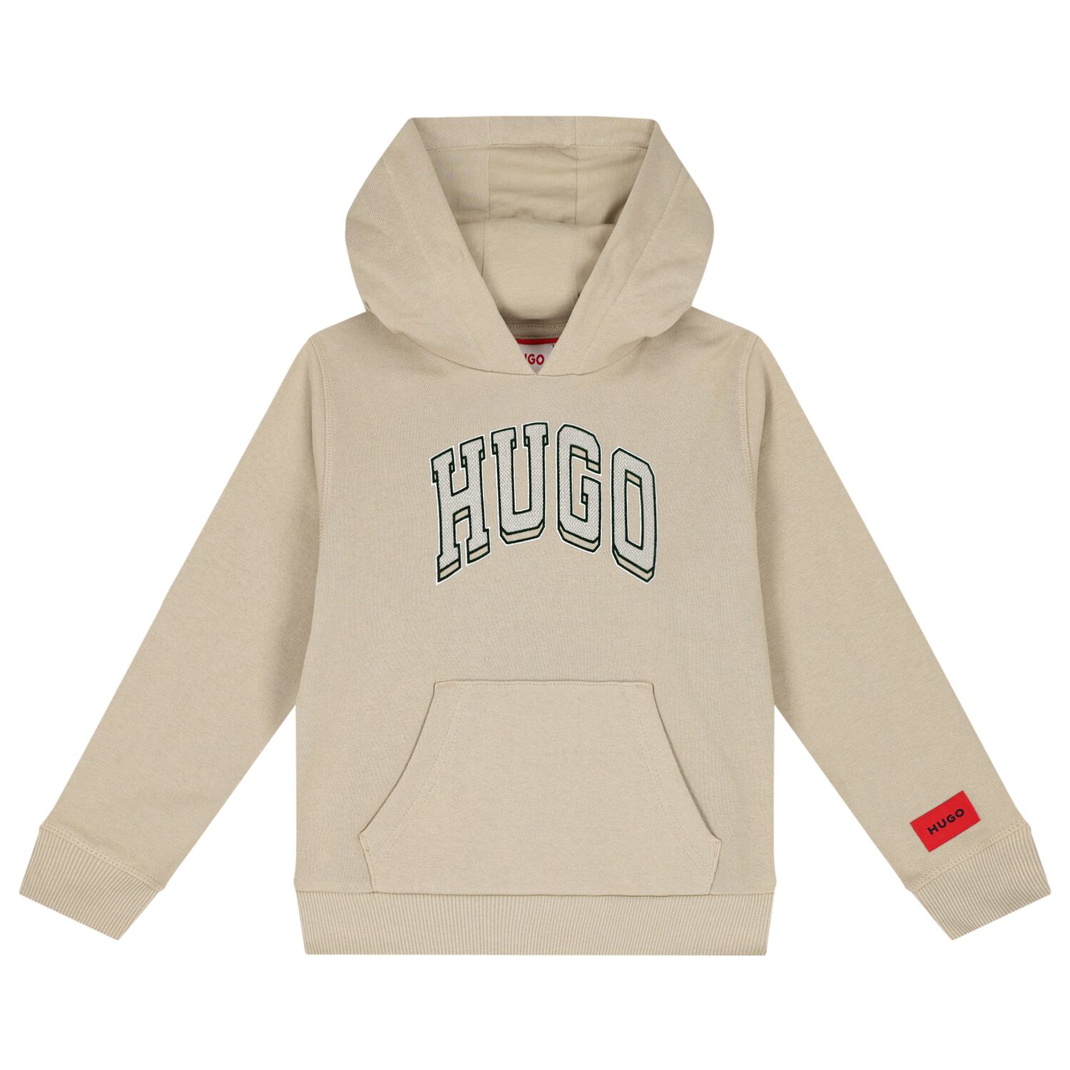 Boys Beige Logo Hooded Top, 1, hi-res