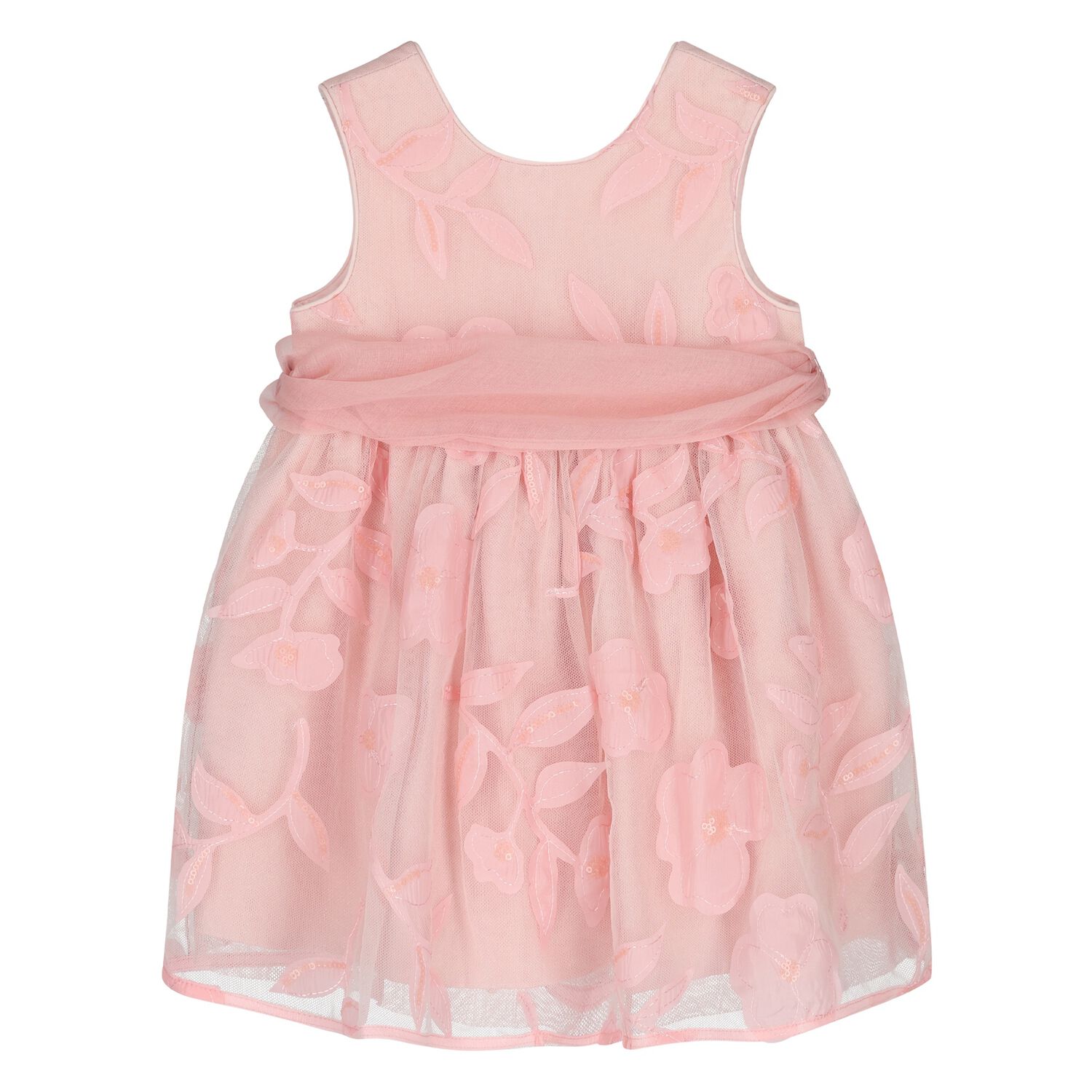 Younger Girls Pink Cut-Out Flowers Dress, 1, hi-res