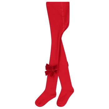 Girls Red Velvet Bow Tights