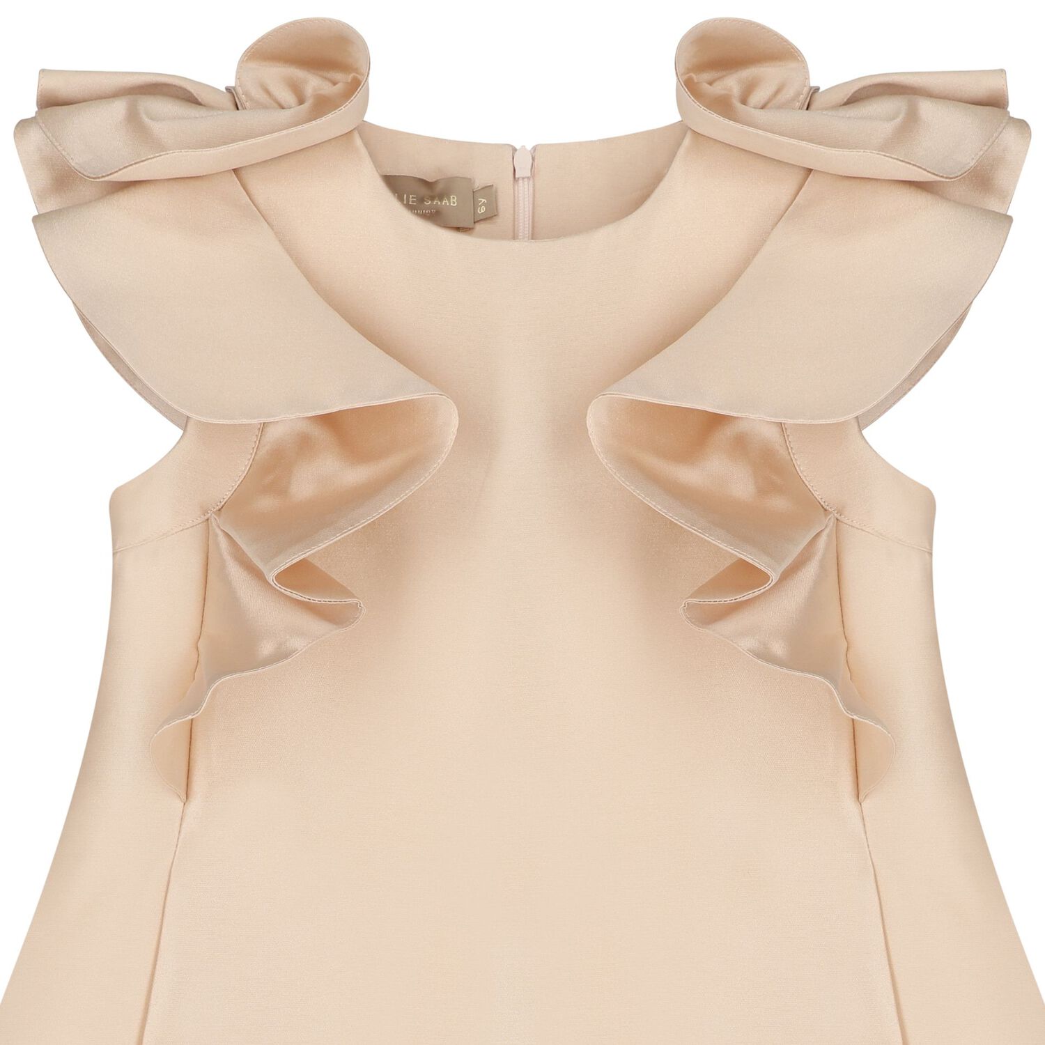 Girls Beige Satin Ruffle Dress, 1, hi-res
