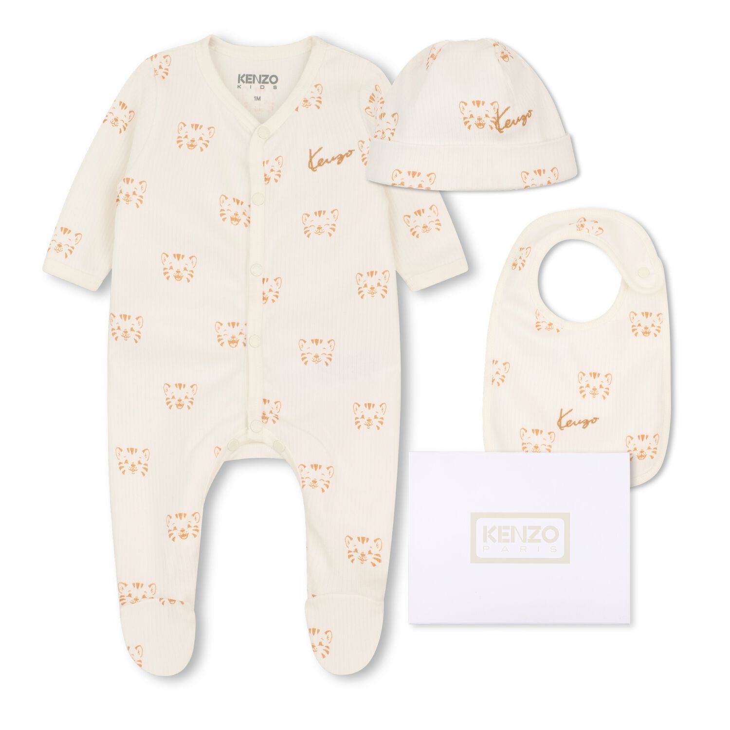 Ivory & Beige Tiger Logo Babygrow Gift Set, 1, hi-res