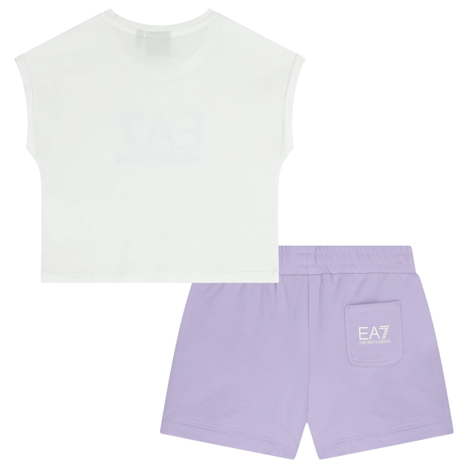 Girls White & Purple Logo Shorts Set, 2, hi-res