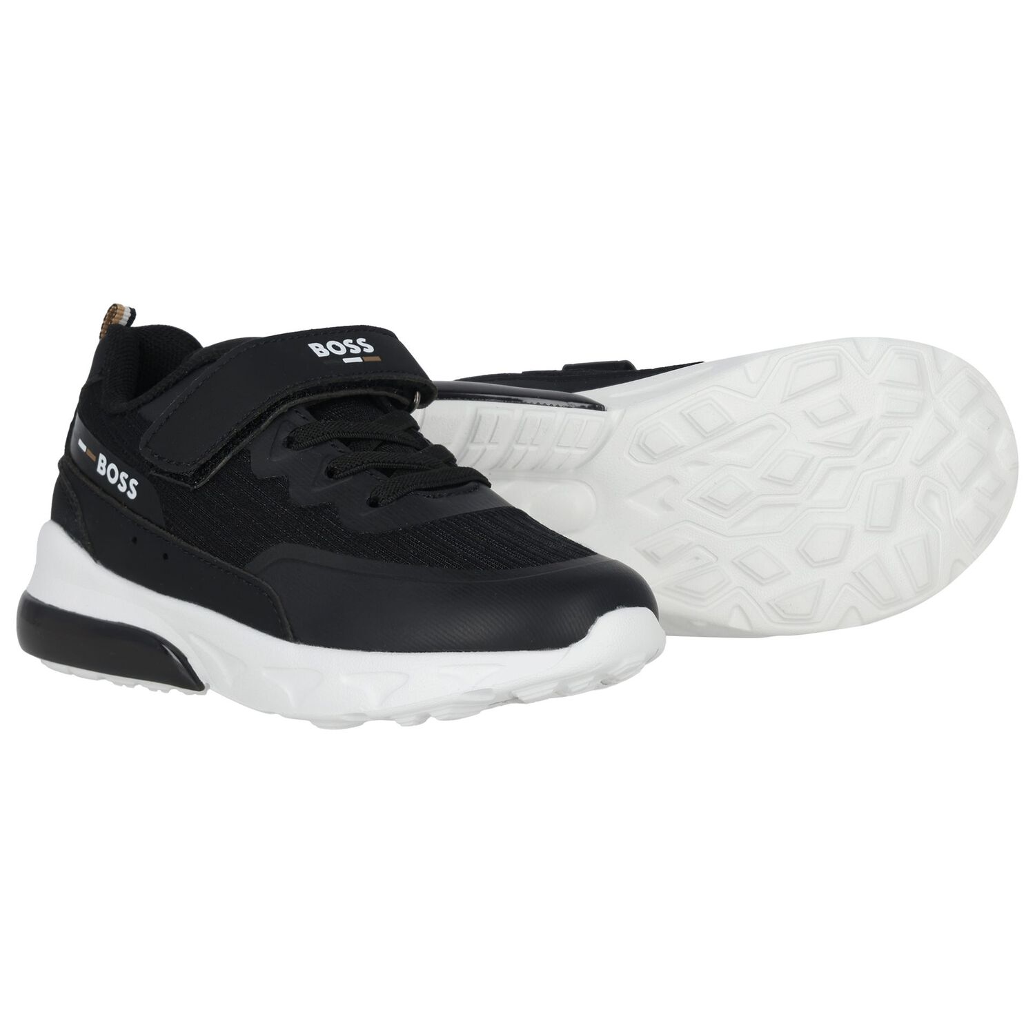 Boys Black Logo Trainers, 1, hi-res