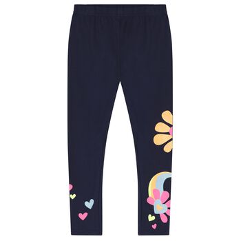 Girls Navy Blue Flower Leggings
