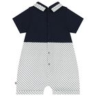 Baby Boys Navy Blue & White Logo Romper, 1, hi-res