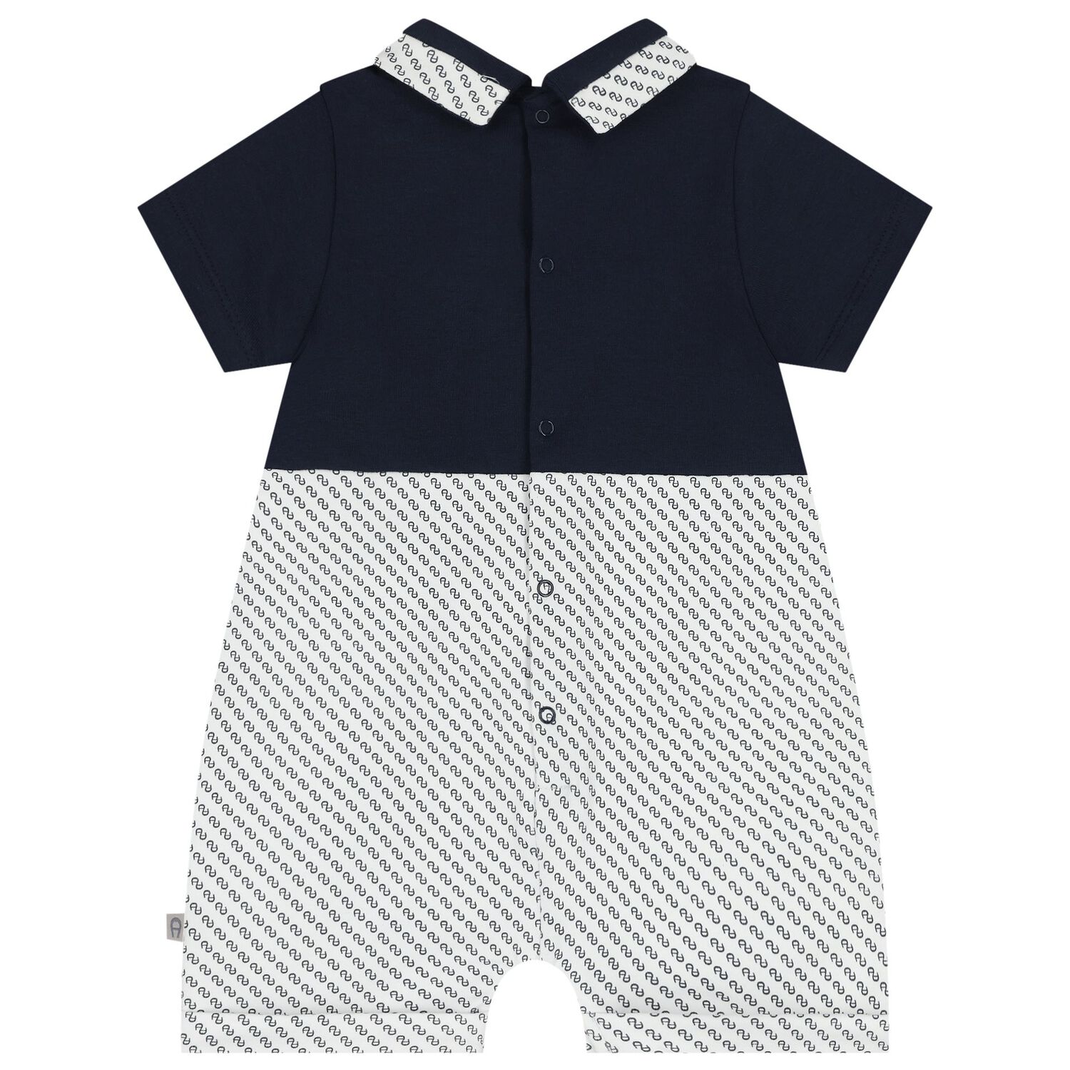 Baby Boys Navy Blue & White Logo Romper, 1, hi-res