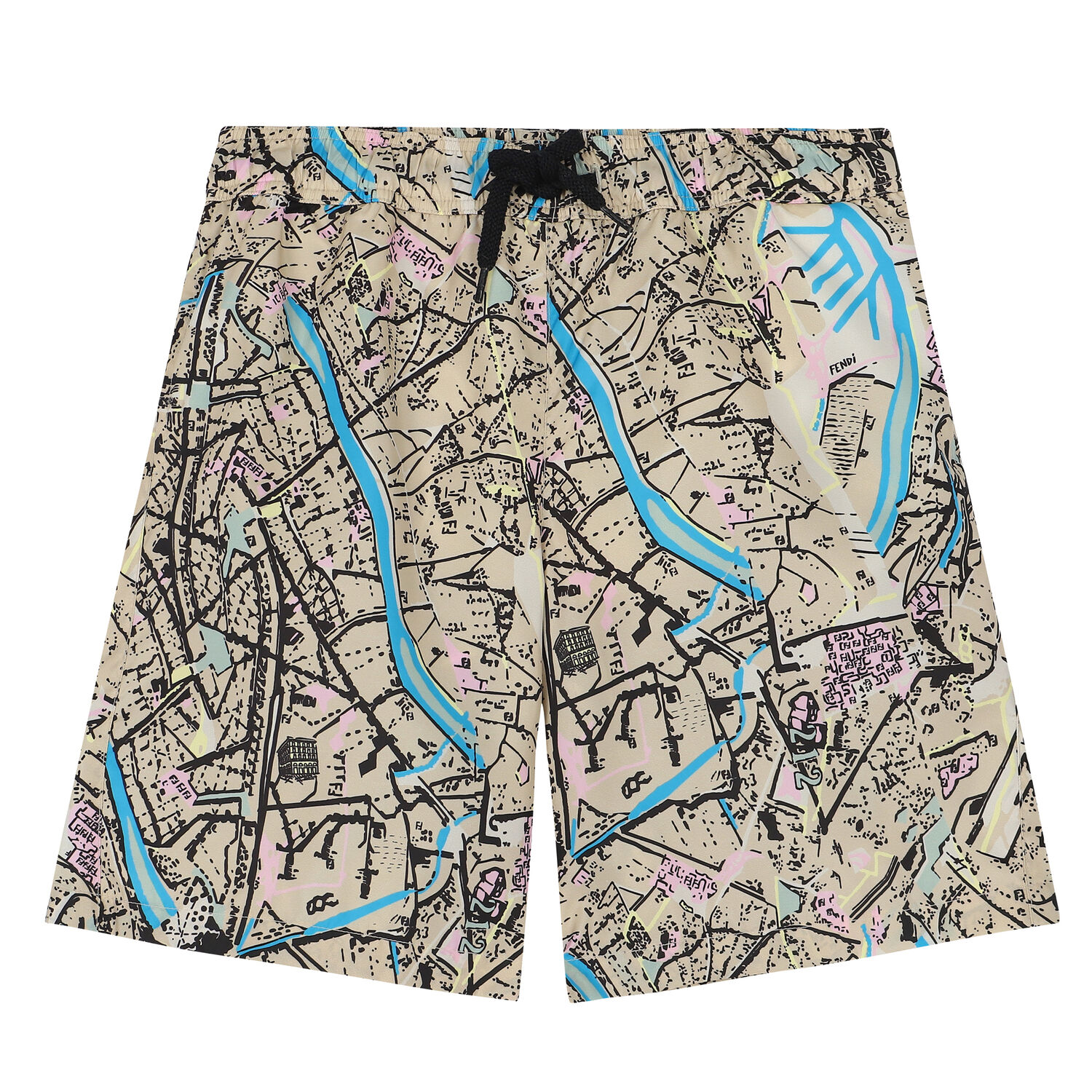 Boys Beige Abstract Swim Shorts, 1, hi-res image number null