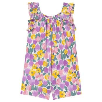 Younger Girls Purple & Yellow Floral Jumpsuit