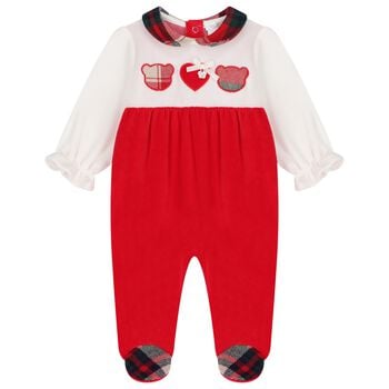 Baby Girls Ivory & Red Tartan Babygrow
