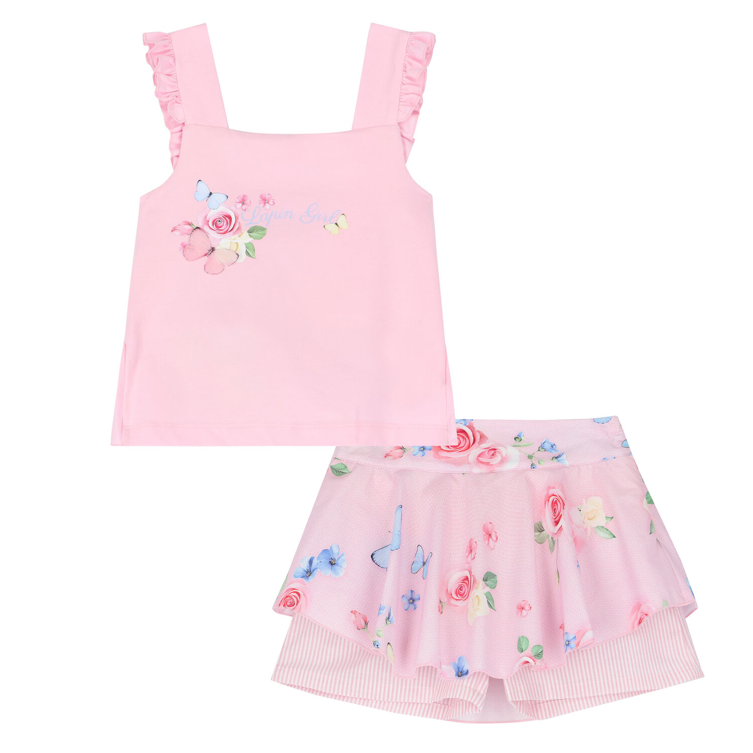 Girls Pink Floral Shorts Set, 1, hi-res