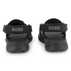 Boys Black Logo Sandals, 1, hi-res
