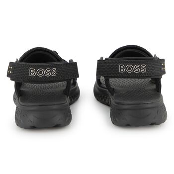 Boys Black Logo Sandals