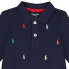 Baby Boys Navy Logo Romper, 1, hi-res