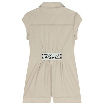Girls Beige Logo Playsuit