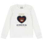 Girls White Teddy Bear Logo Sweatshirt, 1, hi-res