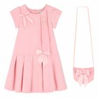 Girls Pink Bow Dress & Bag Set, 1, hi-res