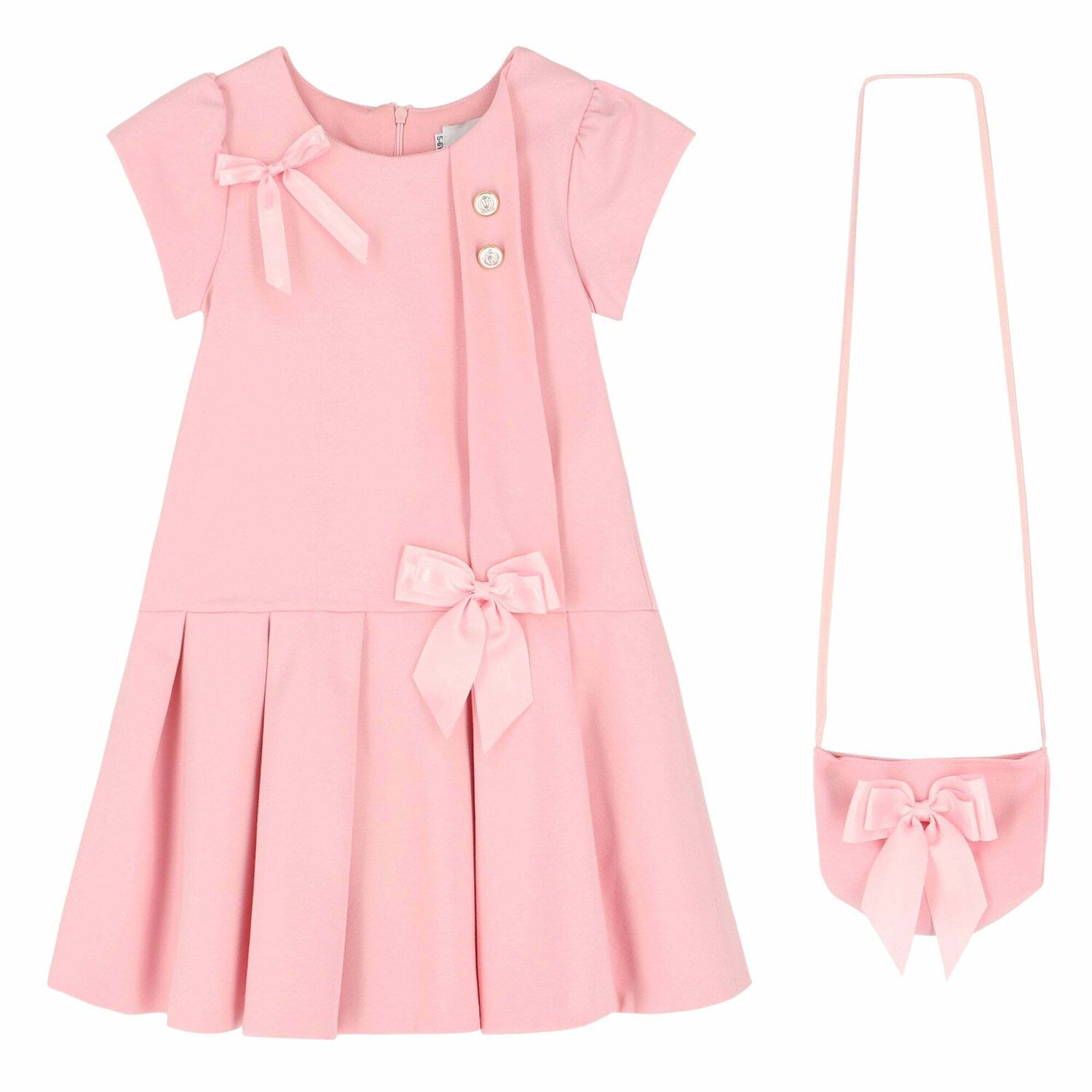 Girls Pink Bow Dress & Bag Set, 1, hi-res image number null