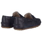 Younger Boys Navy Blue Suede Leather Moccasins, 2, hi-res