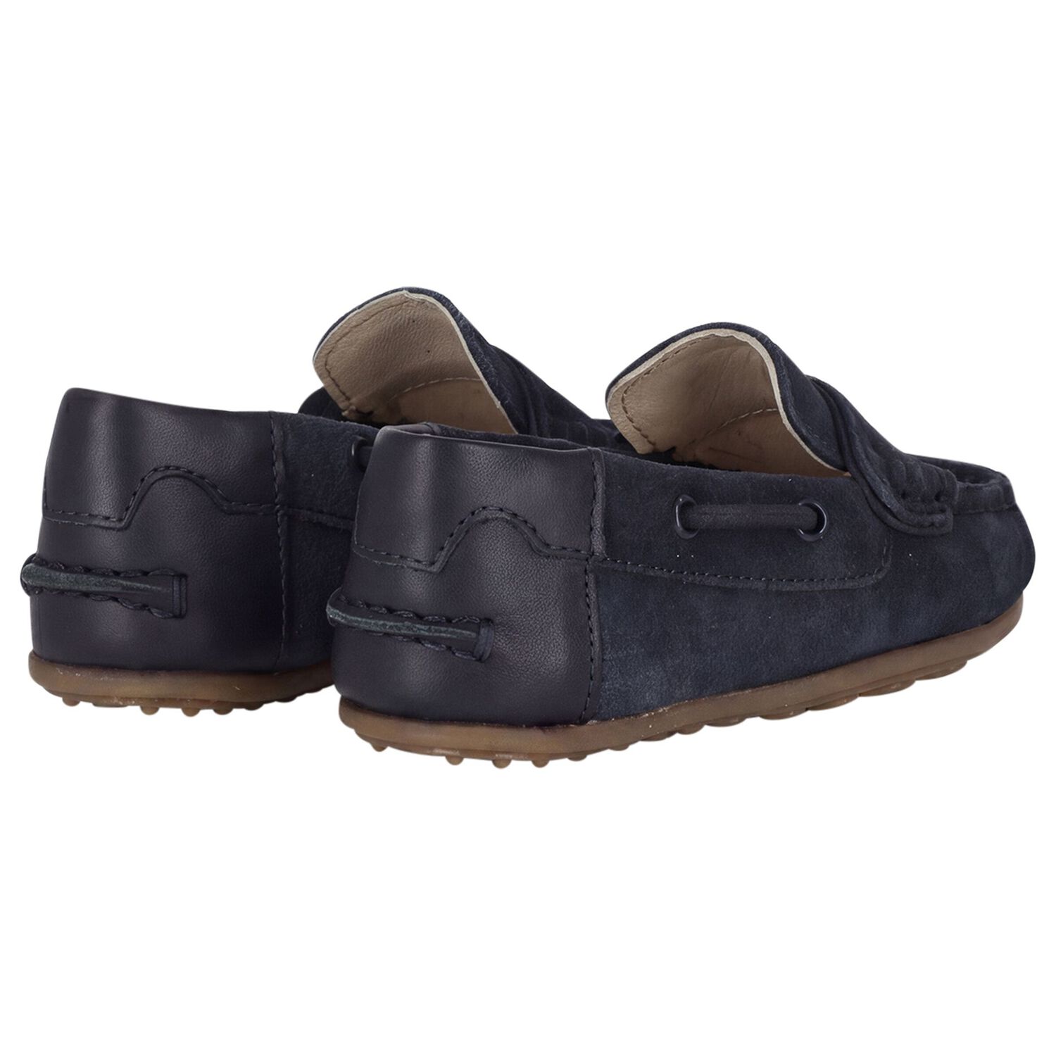 Younger Boys Navy Blue Suede Leather Moccasins, 2, hi-res