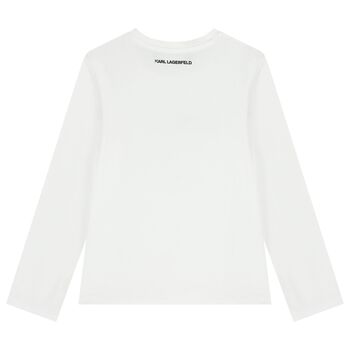 Girls White Choupette Long Sleeve Top 