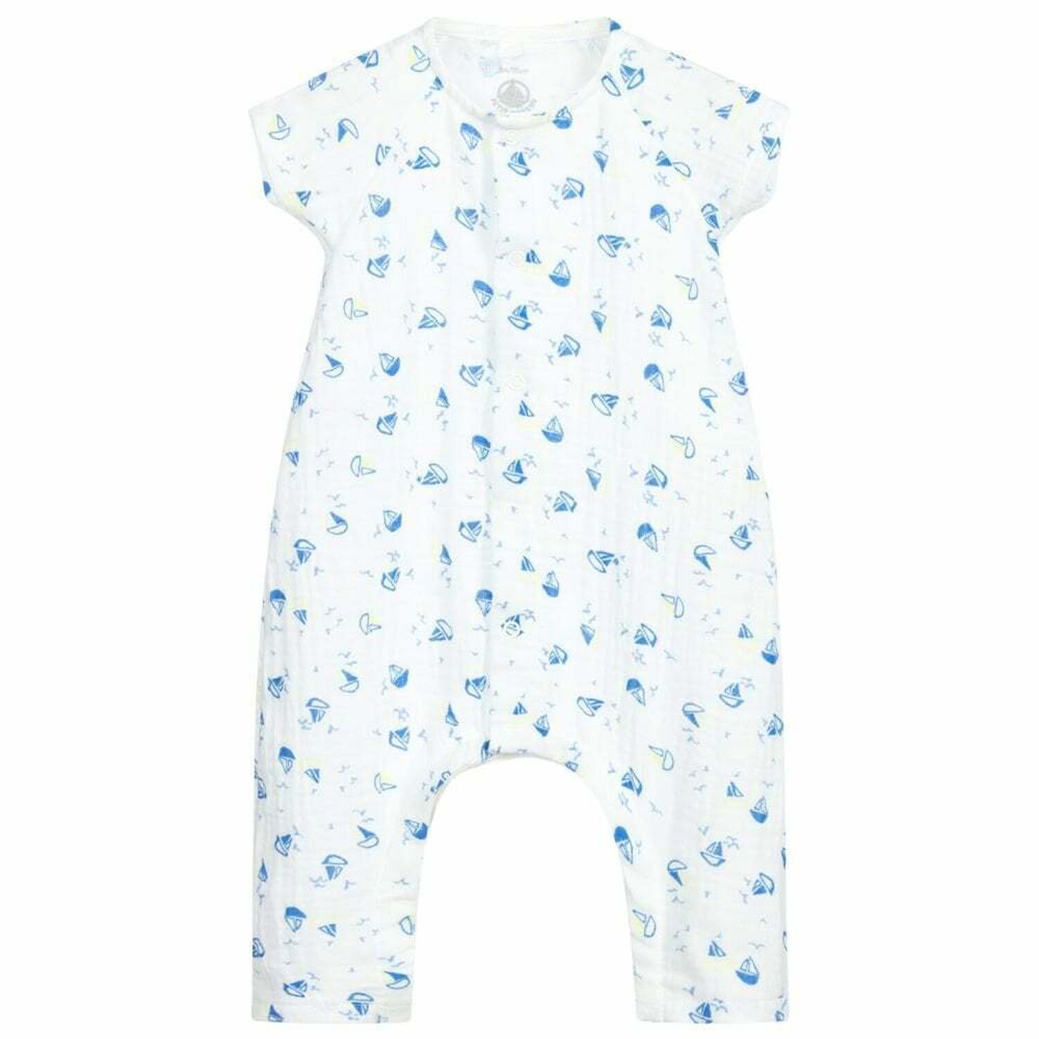 Baby Boys White & Blue Sail Boats Shortie, 1, hi-res image number null