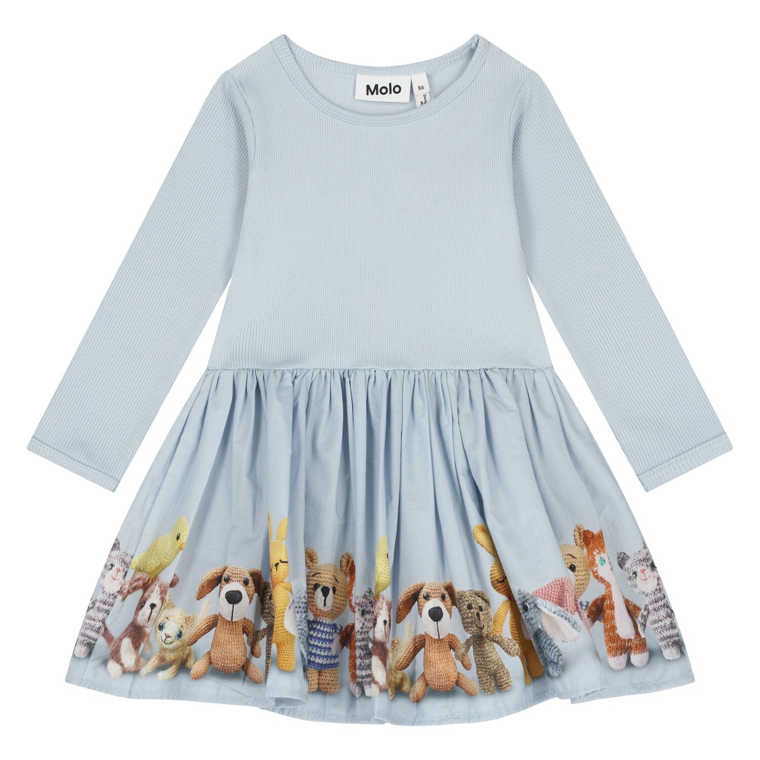 Younger Girls Blue Bear Dress, 2, hi-res