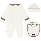 Ivory Teddy Bear Logo Babygrow Set, 1, hi-res