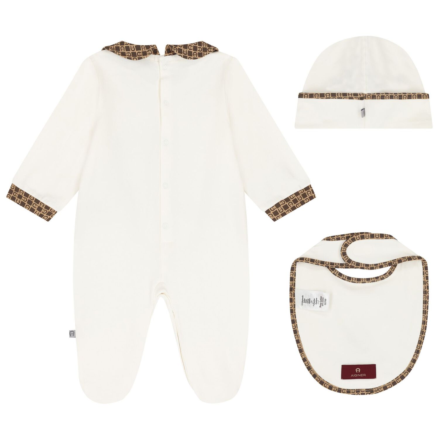 Ivory Teddy Bear Logo Babygrow Set, 1, hi-res